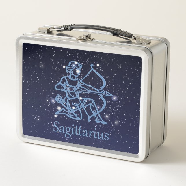 Sagittarius Constellation & Zodiac Sign with Stars Metal Lunch Box (Front)