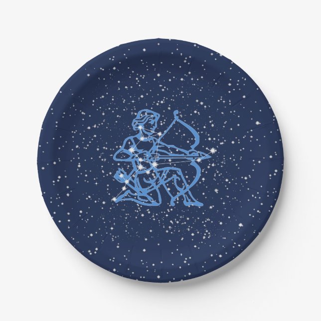 Sagittarius Constellation & Zodiac Sign with Stars Paper Plates (Front)