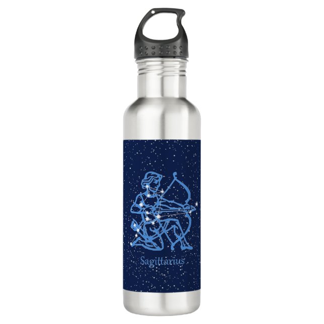 Sagittarius Constellation & Zodiac Sign with Stars Stainless Steel Water Bottle (Front)