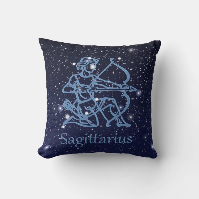 Sagittarius Constellation & Zodiac Sign with Stars Throw Pillow (Front)