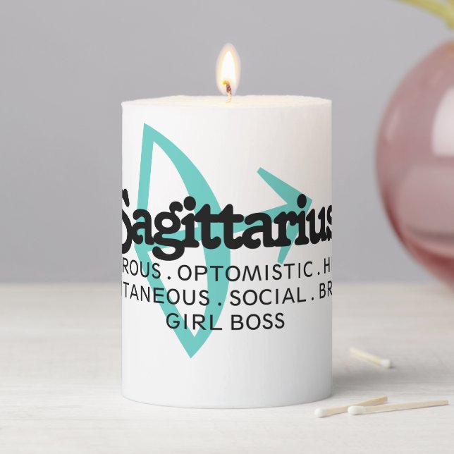 Sagittarius Custom Traits and Message Zodiac Pillar Candle (In Situ)