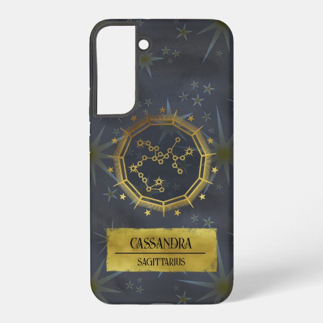 Sagittarius Dark Zodiac Astrology: Black & Gold Samsung Galaxy Case (Back)