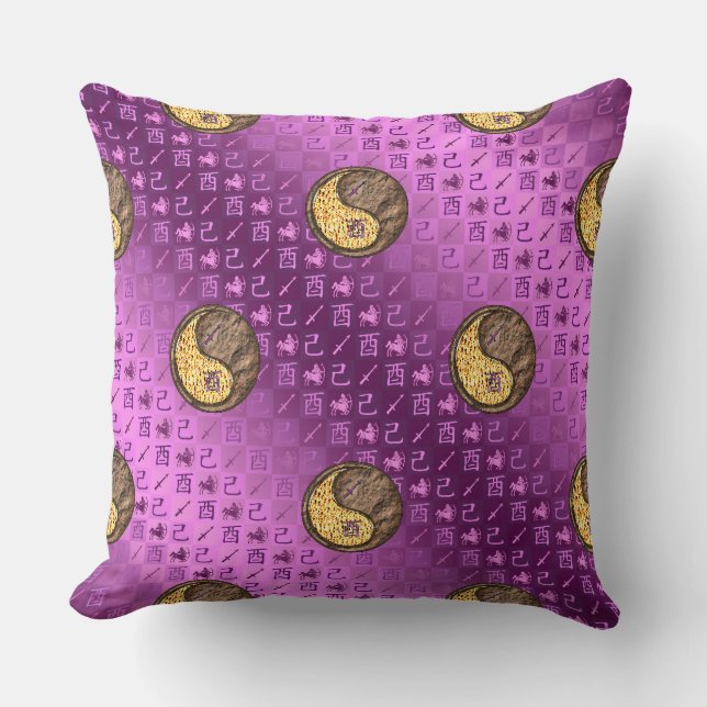Sagittarius & Earth Rooster Throw Pillow (Front)