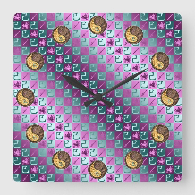 Sagittarius & Earth Snake Square Wall Clock (Front)