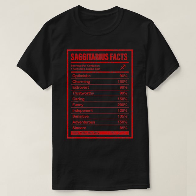 Sagittarius Facts Apparel For Men Women Funny Zodi T-Shirt (Design Front)