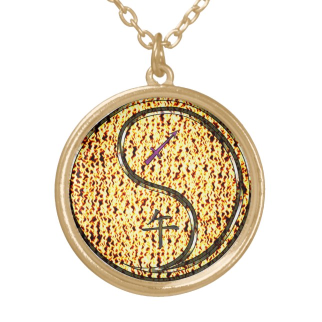Sagittarius & Fire Horse Gold Plated Necklace (Front)