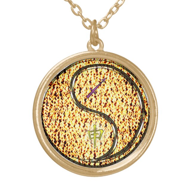 Sagittarius & Fire Monkey Gold Plated Necklace (Front)