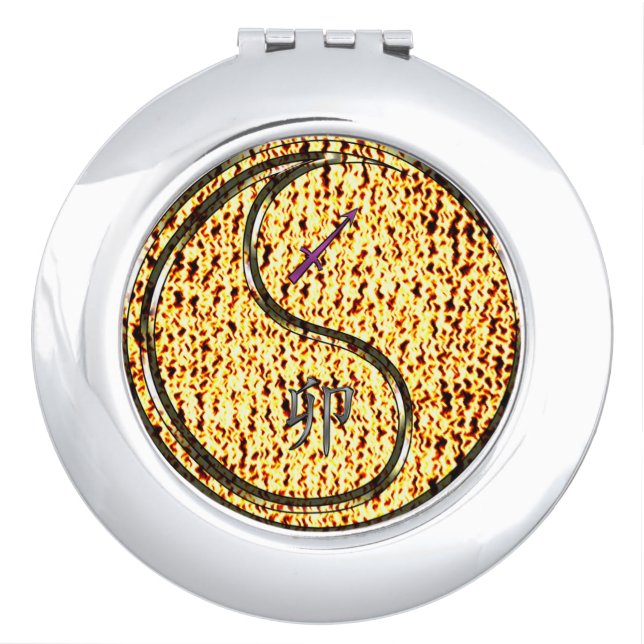 Sagittarius & Fire Rabbit Compact Mirror (Front)