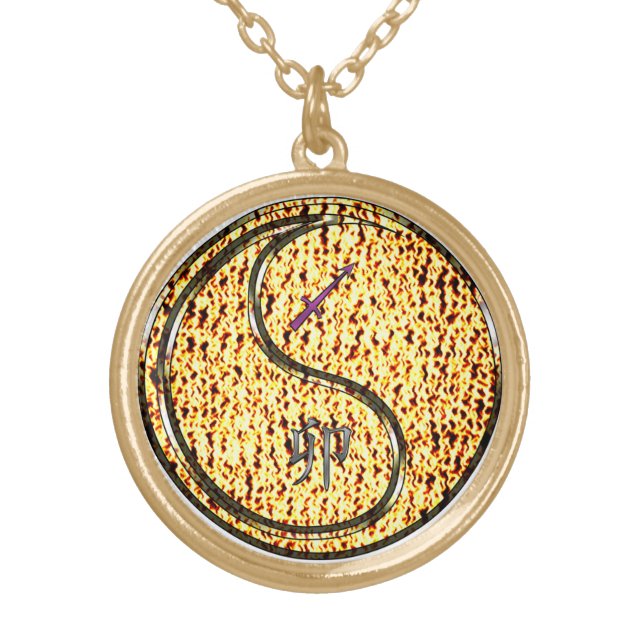 Sagittarius & Fire Rabbit Gold Plated Necklace (Front)