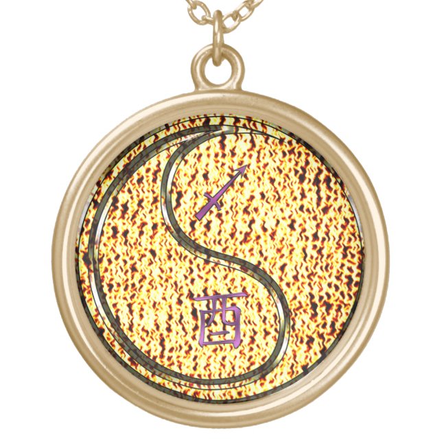Sagittarius & Fire Rooster Gold Plated Necklace (Front)