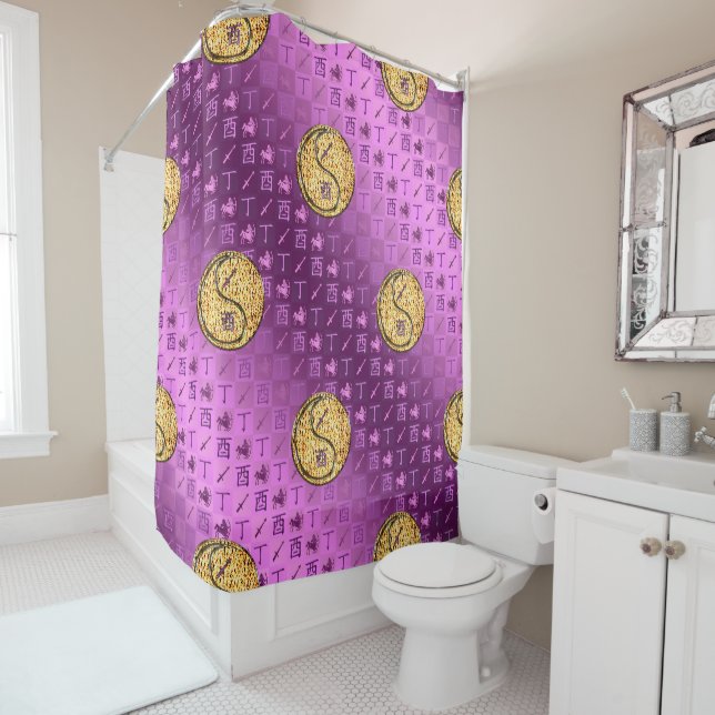 Sagittarius & Fire Rooster Shower Curtain (In Situ)