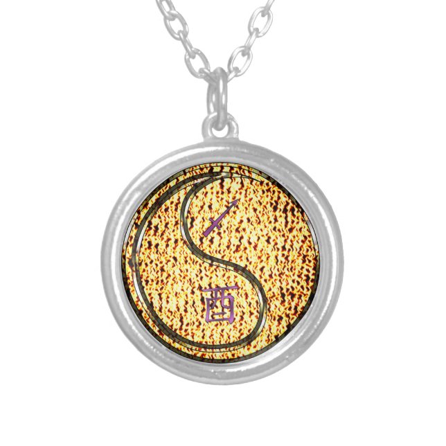 Sagittarius & Fire Rooster Silver Plated Necklace (Front)