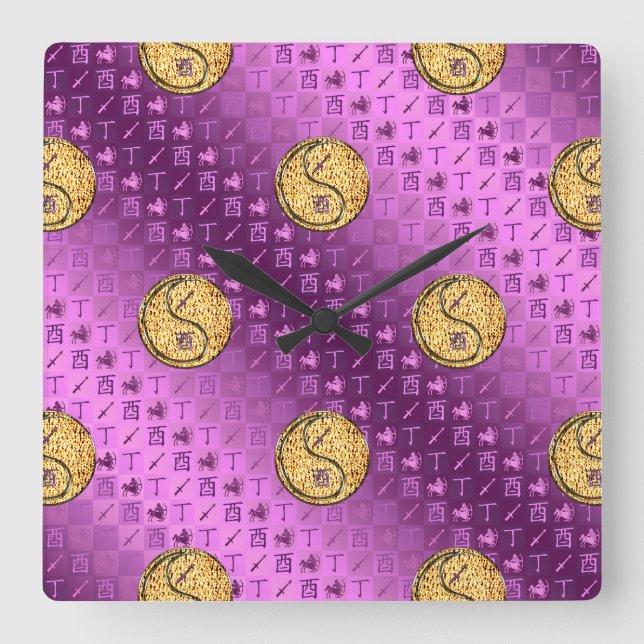 Sagittarius & Fire Rooster Square Wall Clock (Front)