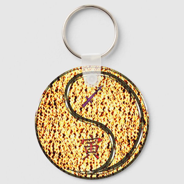 Sagittarius & Fire Tiger Keychain (Front)