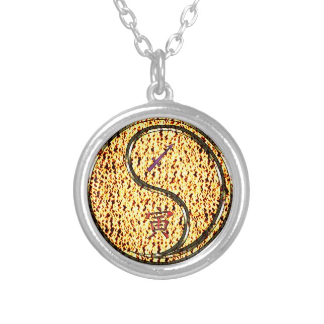 Sagittarius & Fire Tiger Silver Plated Necklace (Front)