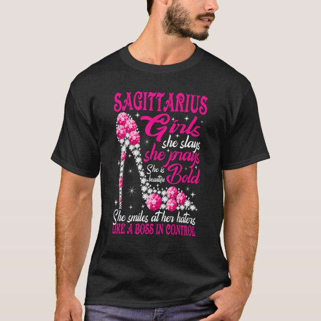 Sagittarius Girl Like a Boss in Control diamond sh T-Shirt (Front)