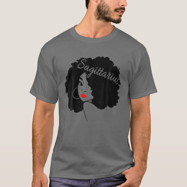 Sagittarius Girl Zodiac Afro Queen Black Women Bir T-Shirt (Front)
