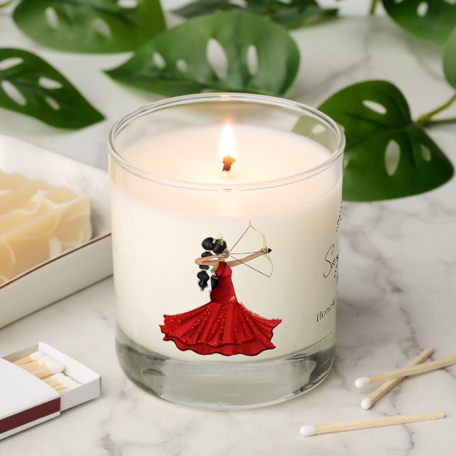 Sagittarius Goddess with Gold Bow and Arrow Scented Candle (Lit)