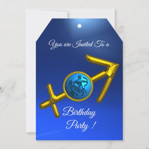 SAGITTARIUS Gold Aqua Blue Zodiac Birthday Party Invitation