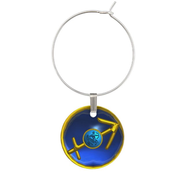 SAGITTARIUS GOLD BLUE ZODIAC BIRTHDAY JEWEL WINE GLASS CHARM (Front)