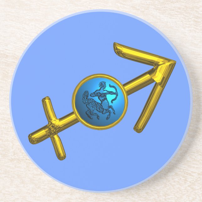 SAGITTARIUS,GOLD BLUE ZODIAC BIRTHDAY SIGN DRINK COASTER (Front)