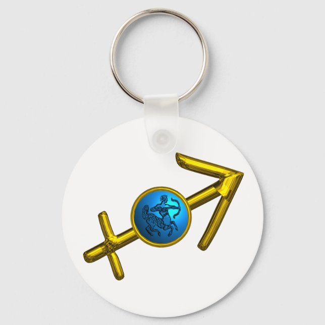 SAGITTARIUS,GOLD BLUE ZODIAC BIRTHDAY SIGN KEYCHAIN (Front)