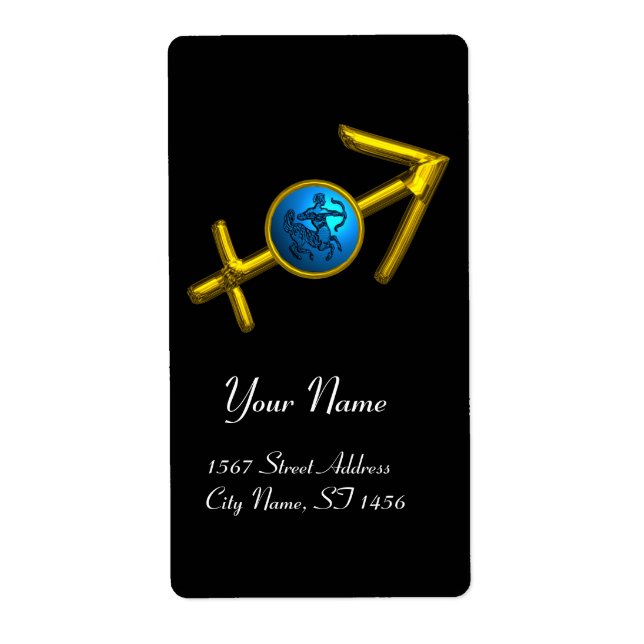 SAGITTARIUS,GOLD BLUE ZODIAC BIRTHDAY SIGN LABEL (Front)