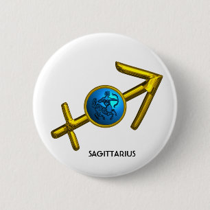 SAGITTARIUS,GOLD BLUE ZODIAC BIRTHDAY SIGN PINBACK BUTTON
