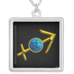 SAGITTARIUS,GOLD BLUE ZODIAC BIRTHDAY SIGN SILVER PLATED NECKLACE