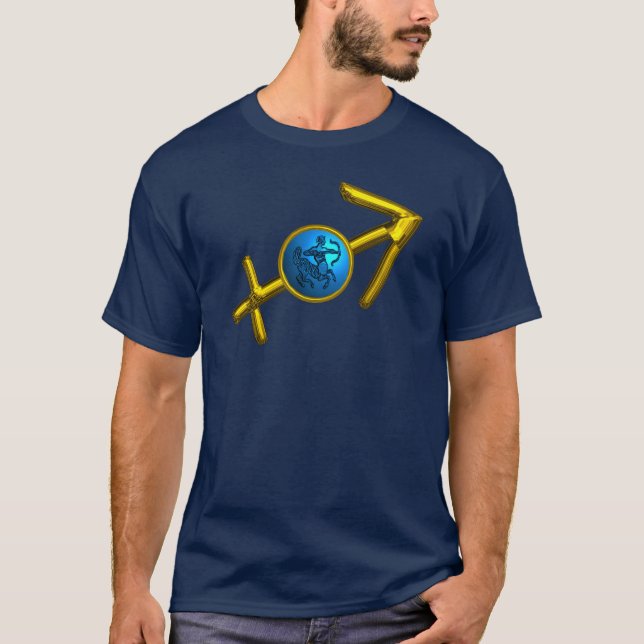 SAGITTARIUS,GOLD BLUE ZODIAC BIRTHDAY SIGN T-Shirt (Front)