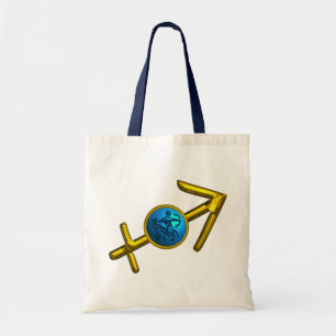 SAGITTARIUS,GOLD BLUE ZODIAC BIRTHDAY SIGN TOTE BAG