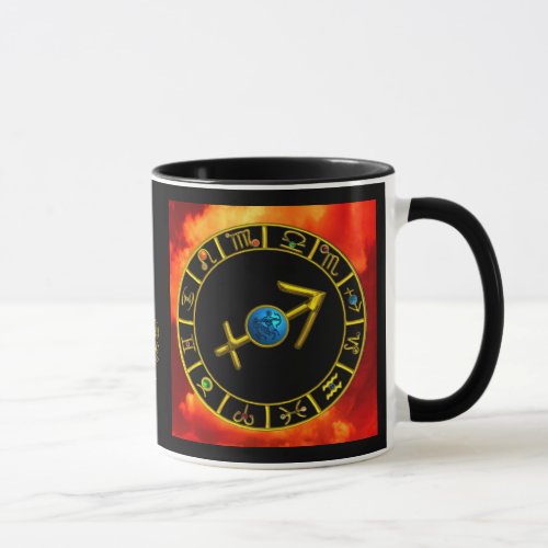 SAGITTARIUS Gold Blue Zodiac Jewel Astrology Chart Mug