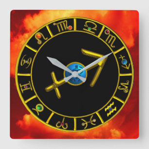 SAGITTARIUS Gold Blue Zodiac Jewel Astrology Chart Square Wall Clock