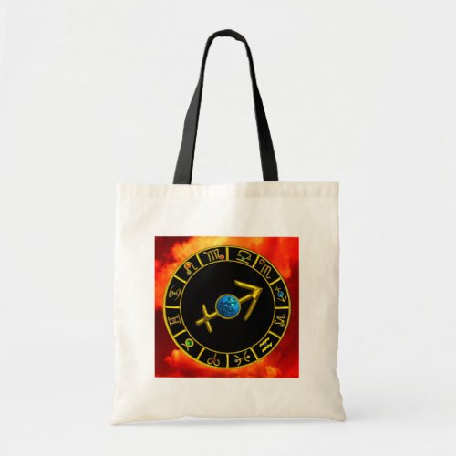 SAGITTARIUS Gold Blue Zodiac Jewel Astrology Chart Tote Bag