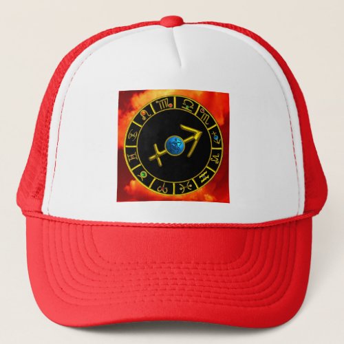 SAGITTARIUS Gold Blue Zodiac Jewel Astrology Chart Trucker Hat