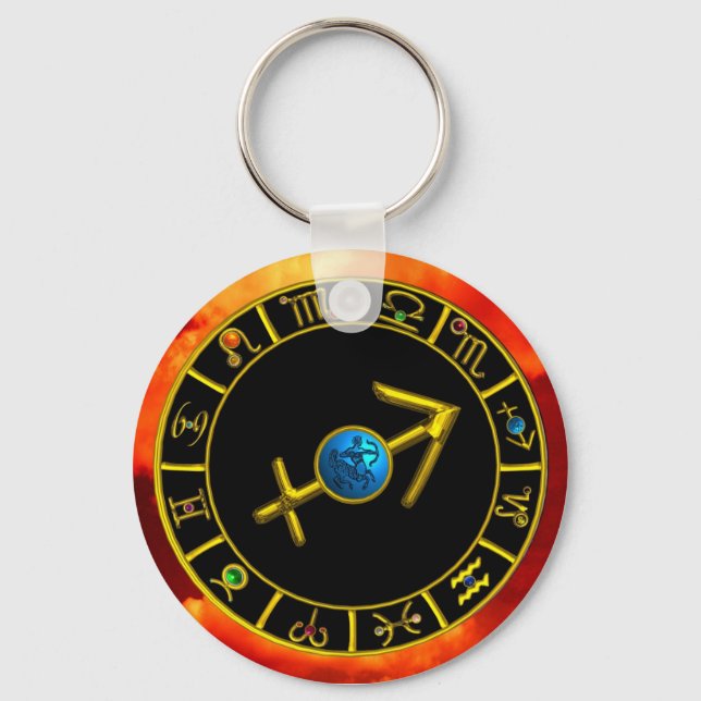 SAGITTARIUS Gold Blue Zodiac Sign,Astrology Chart Keychain (Front)