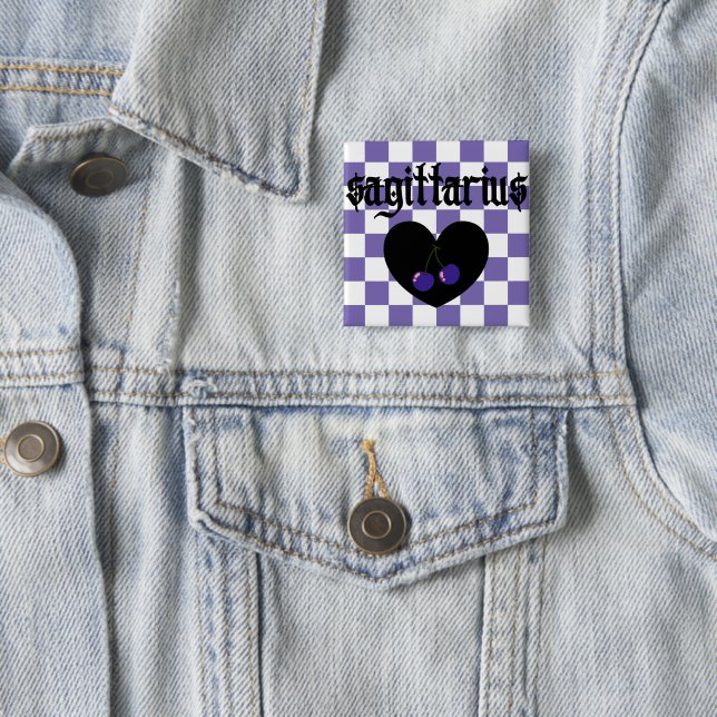Sagittarius Gothic Aesthetic Checkered Cherries  Button (In Situ)
