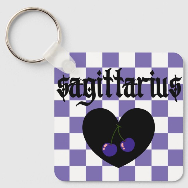 Sagittarius Gothic Aesthetic Checkered Cherry Art Keychain (Front)