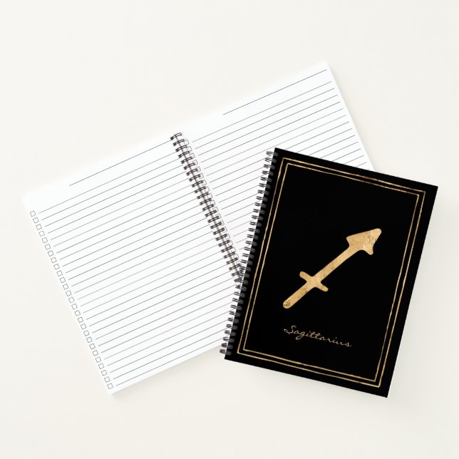 Sagittarius hammered gold stylized astrology noteb notebook (Inside)