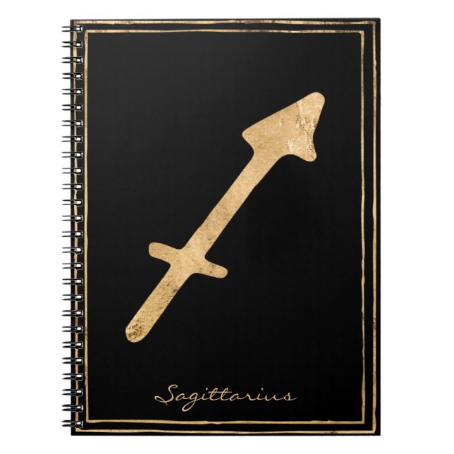 Sagittarius hammered gold stylized astrology notebook (Front)