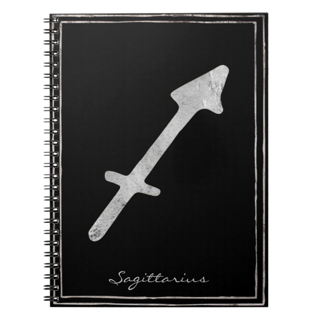 Sagittarius hammered silver stylized astrology notebook (Front)