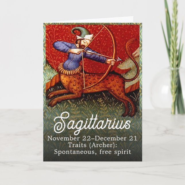 Sagittarius Horoscope Zodiac Medieval Art Birthday Card (Front)