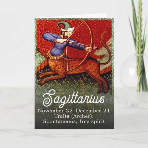 Sagittarius Horoscope Zodiac Medieval Art Birthday Card