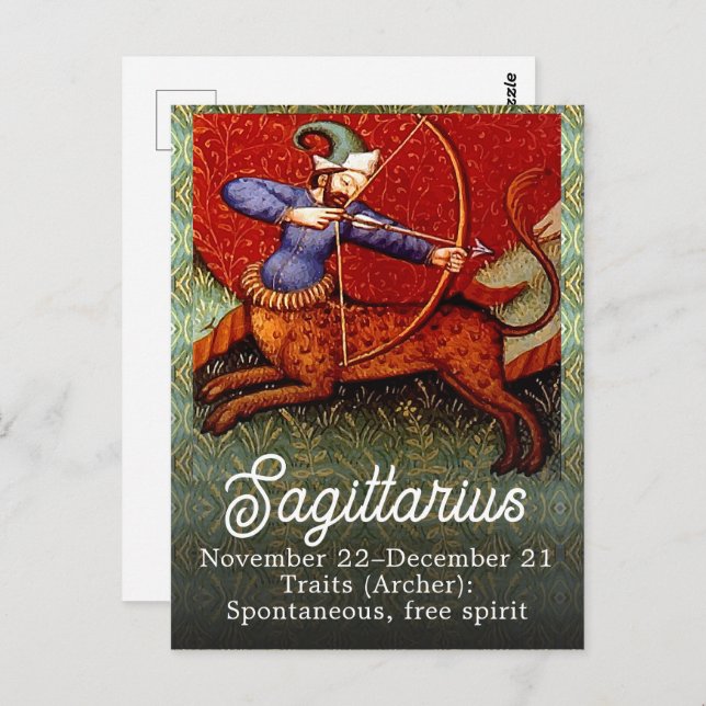 Sagittarius Horoscope Zodiac Medieval Art Postcard (Front/Back)