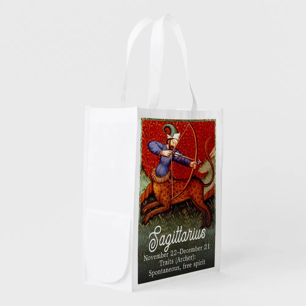 Sagittarius Horoscope Zodiac Medieval Art Reusable Grocery Bag