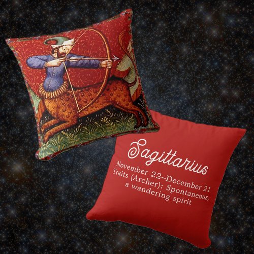 Sagittarius Horoscope Zodiac Medieval Artwork Throw Pillow