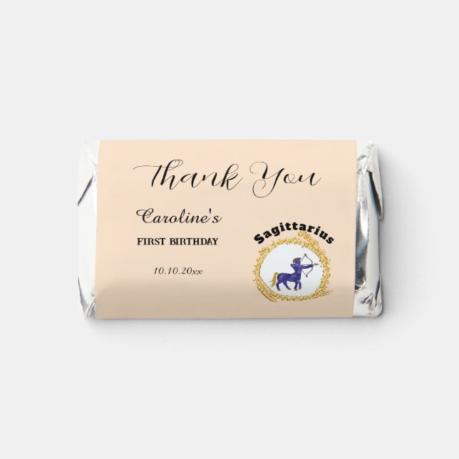 Sagittarius in Gold Glitter Circle Thank You Hershey's Miniatures (Front)