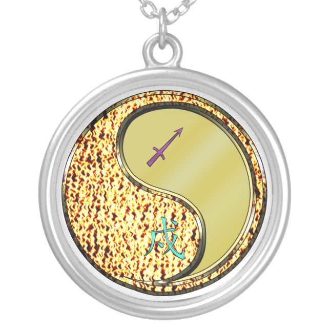 Sagittarius & Metal Dog Silver Plated Necklace (Front)