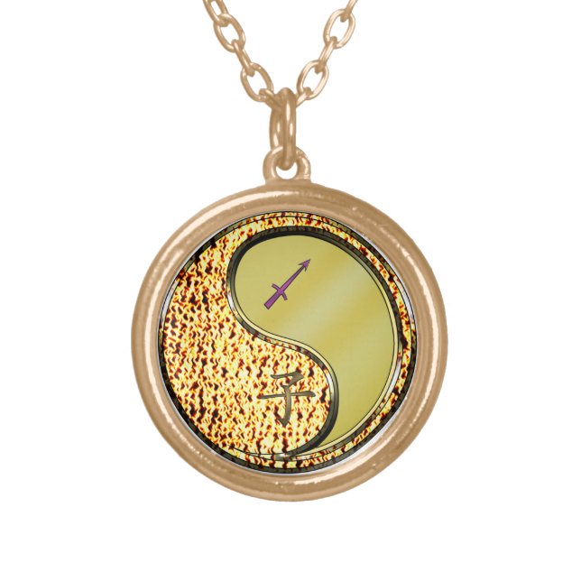 Sagittarius & Metal Rat Gold Plated Necklace (Front)