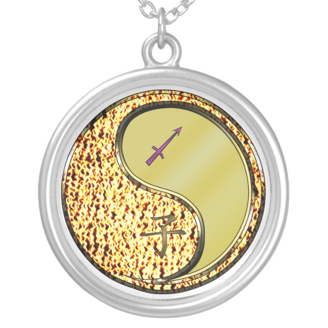 Sagittarius & Metal Rat Silver Plated Necklace (Front)